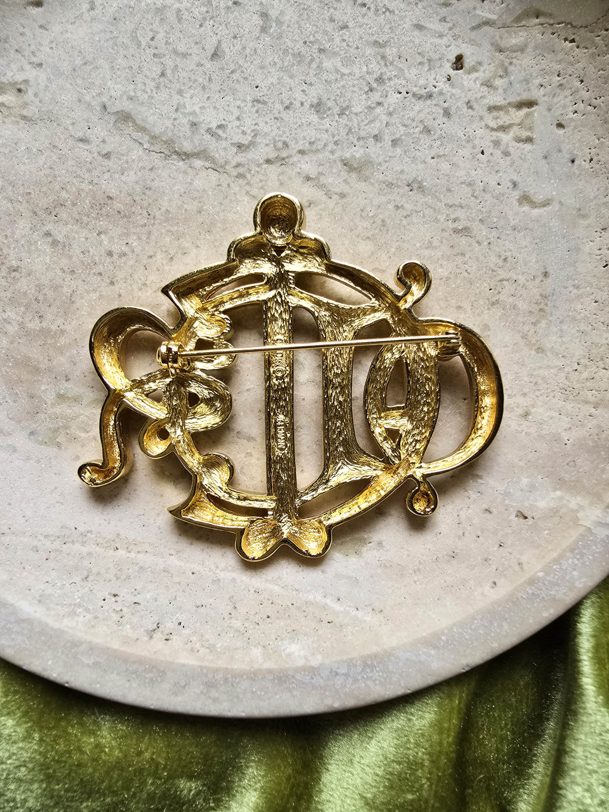 Dior Gold-Tone Monogram Brooch