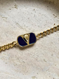 Valentino Gold-Tone Chain Bracelet with Enamel V Logo
