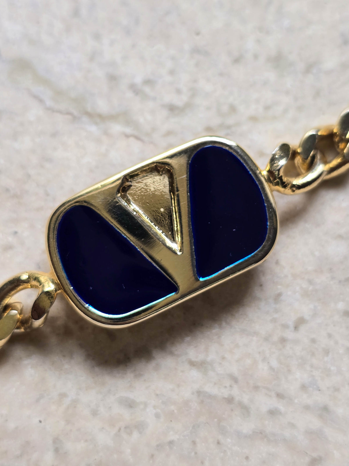 Valentino Gold-Tone Chain Bracelet with Enamel V Logo