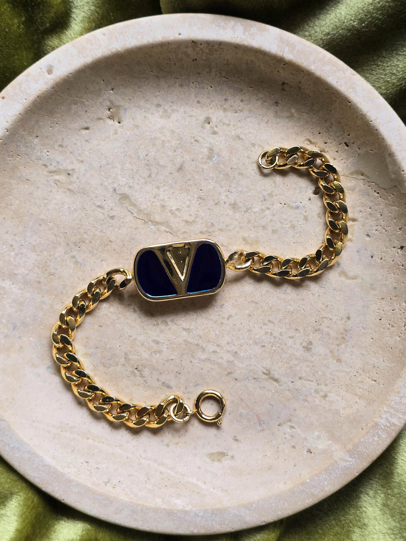 Valentino Gold-Tone Chain Bracelet with Enamel V Logo