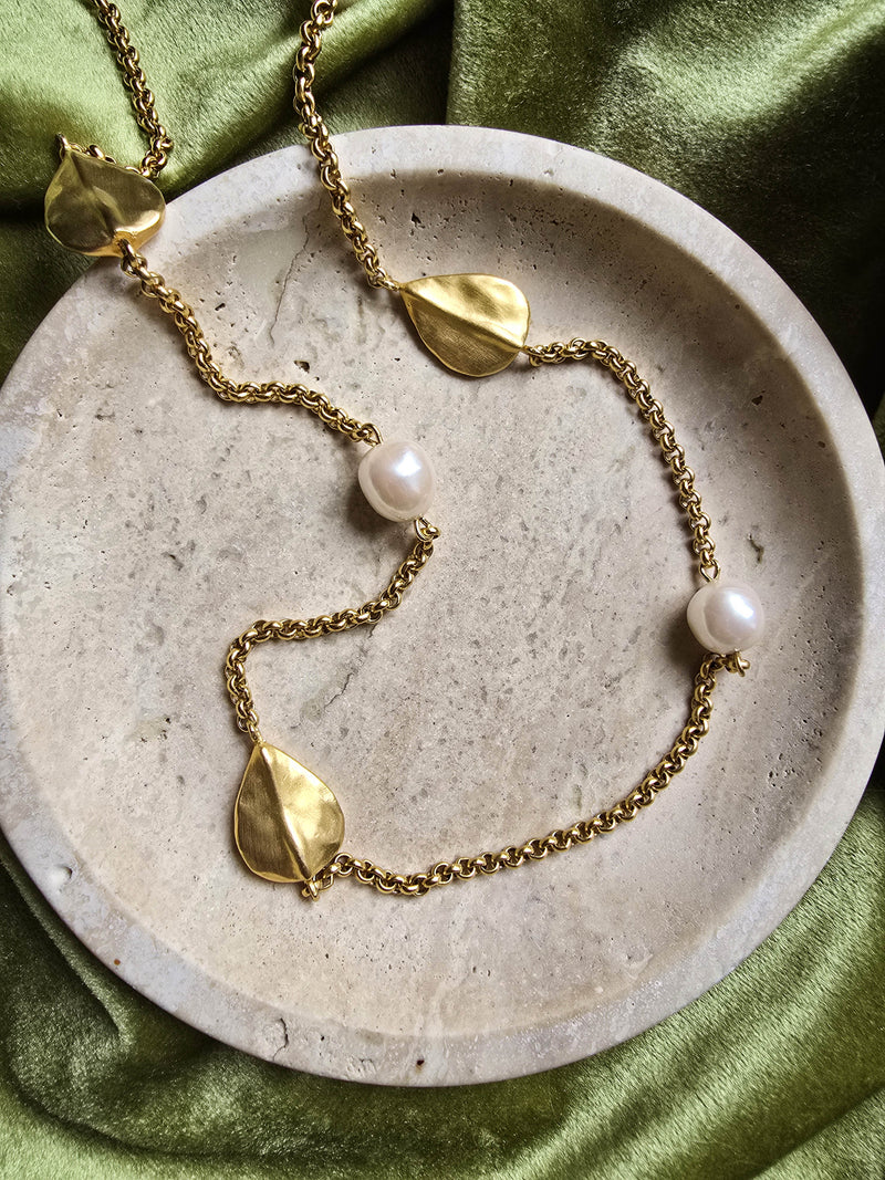 Givenchy Gold-Tone Chain Necklace with Pearls & Leaf Charms