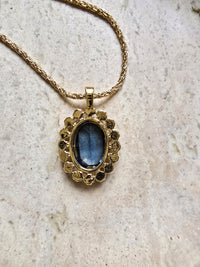 Nina Ricci Gold-Tone Necklace with Blue Crystal Pendant