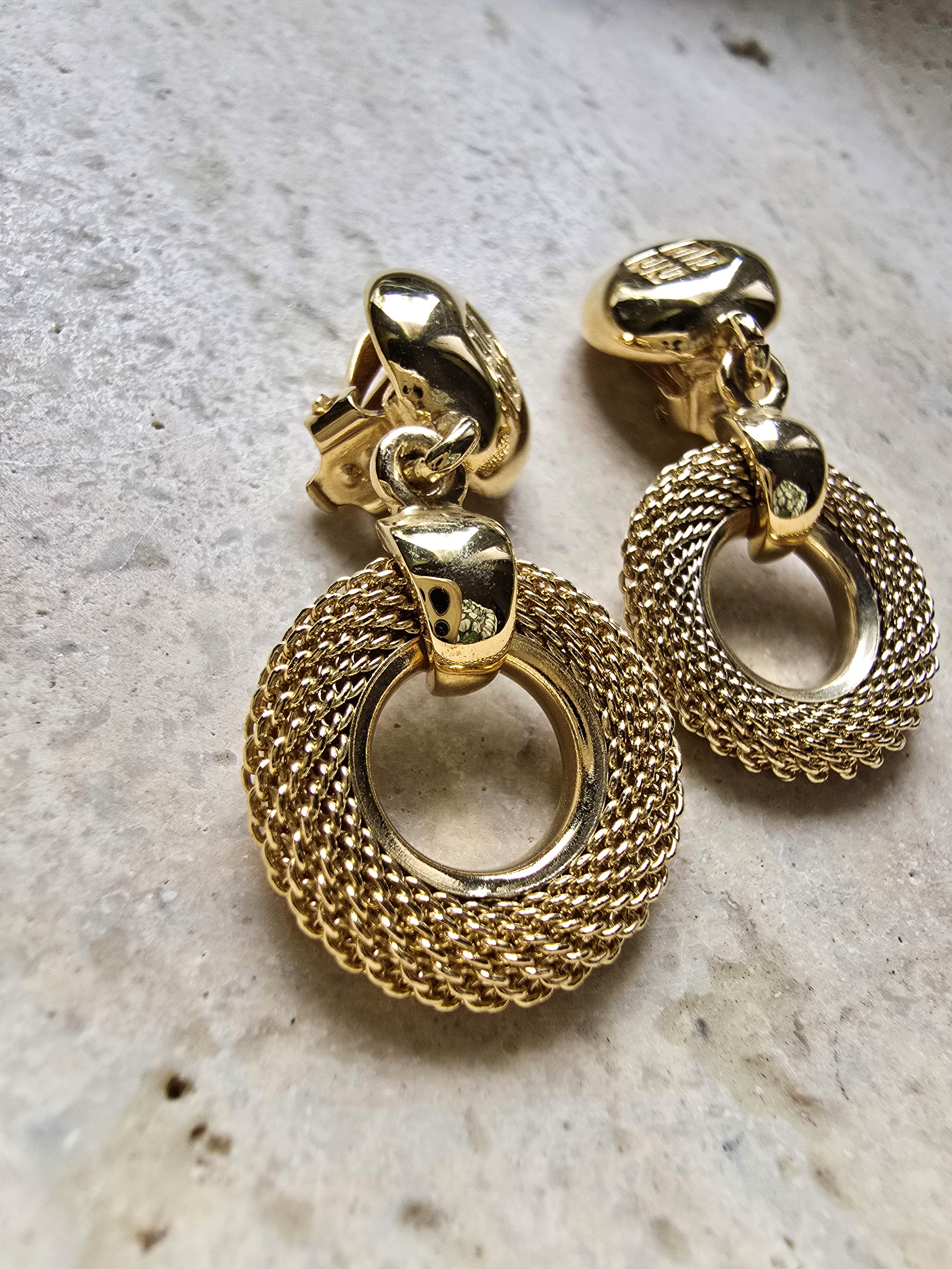 Givenchy Gold-Tone Clip-On Earrings with Textured Hoops Givenchy Gold-Tone Clip-On Earrings with Textured Hoops