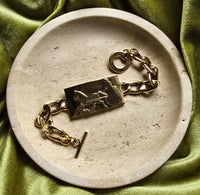 Celine Gold-Tone Chain Bracelet with Logo Plate
