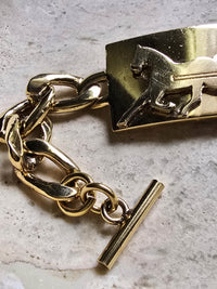 Celine Gold-Tone Chain Bracelet with Logo Plate