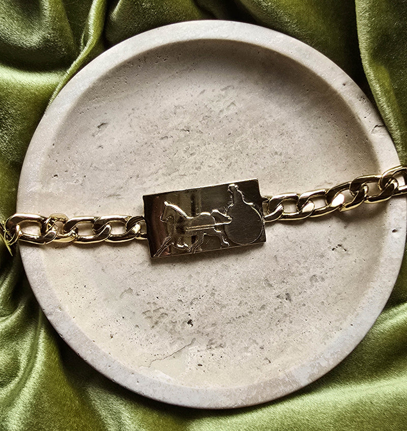 Celine Gold-Tone Chain Bracelet with Logo Plate