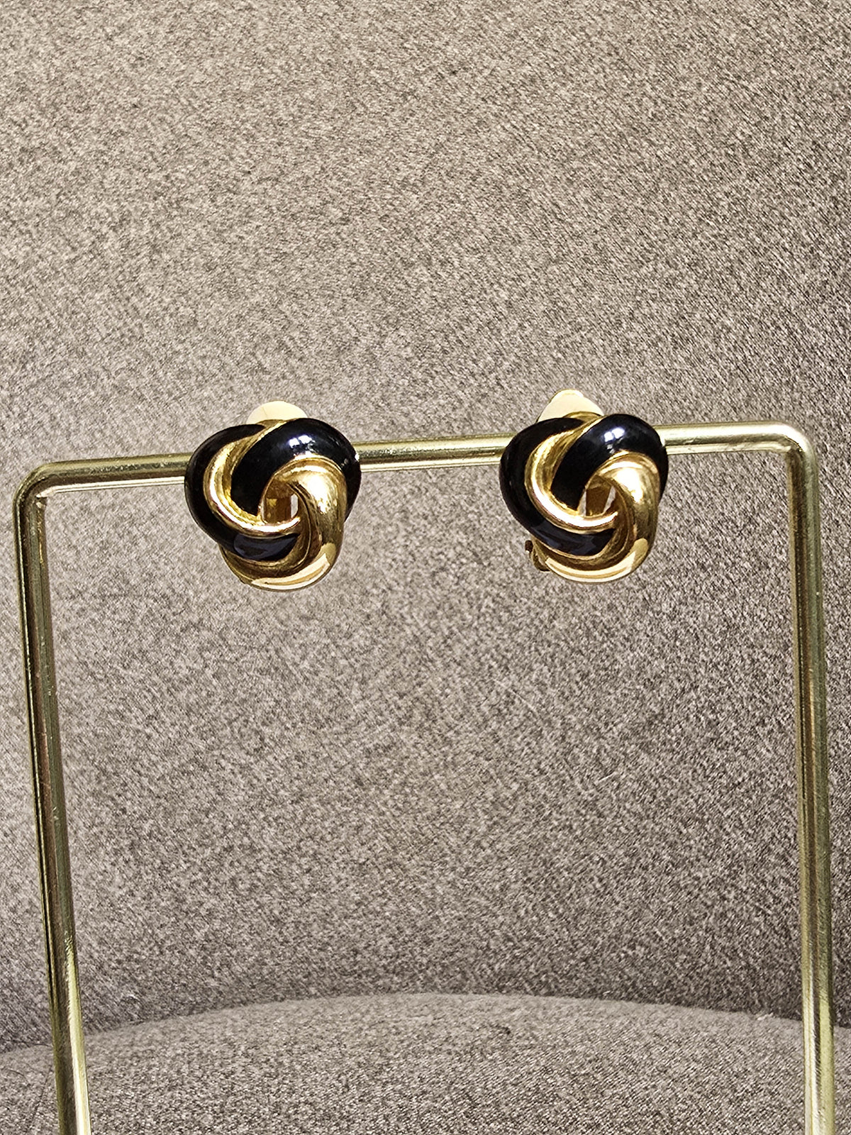 Givenchy Gold-Tone & Black Enamel Knot Clip-On Earrings