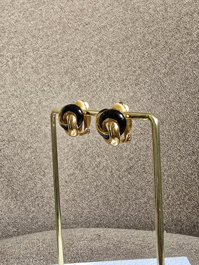 Givenchy Gold-Tone & Black Enamel Knot Clip-On Earrings