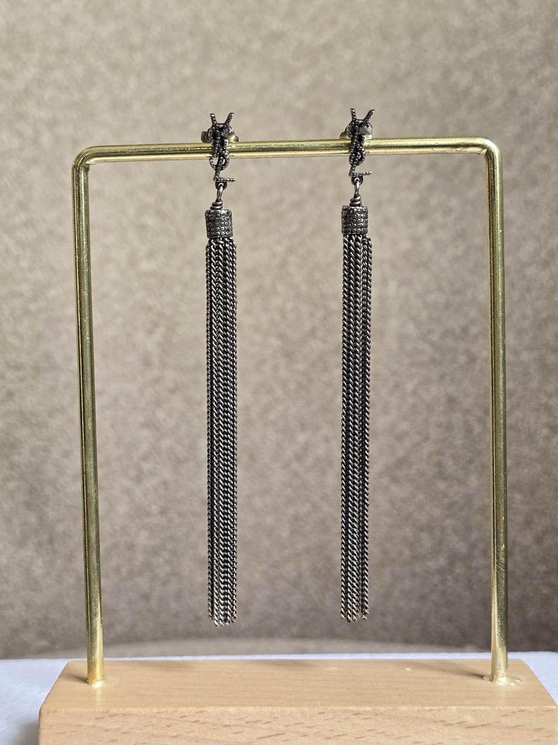 Yves Saint Laurent Silver-Tone Tassel Drop Earrings