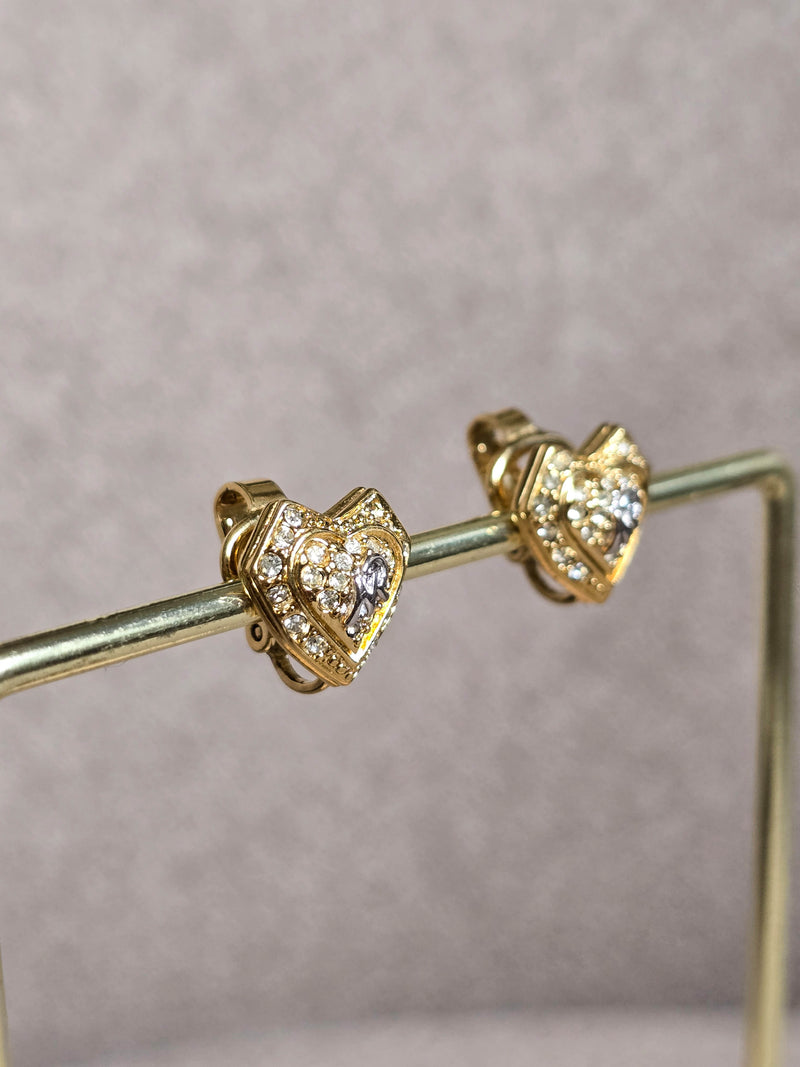 Nina Ricci Gold-Tone Heart Clip-On Earrings with Crystals