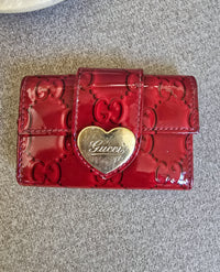 Gucci Red Patent Leather Heart Key Holder Wallet