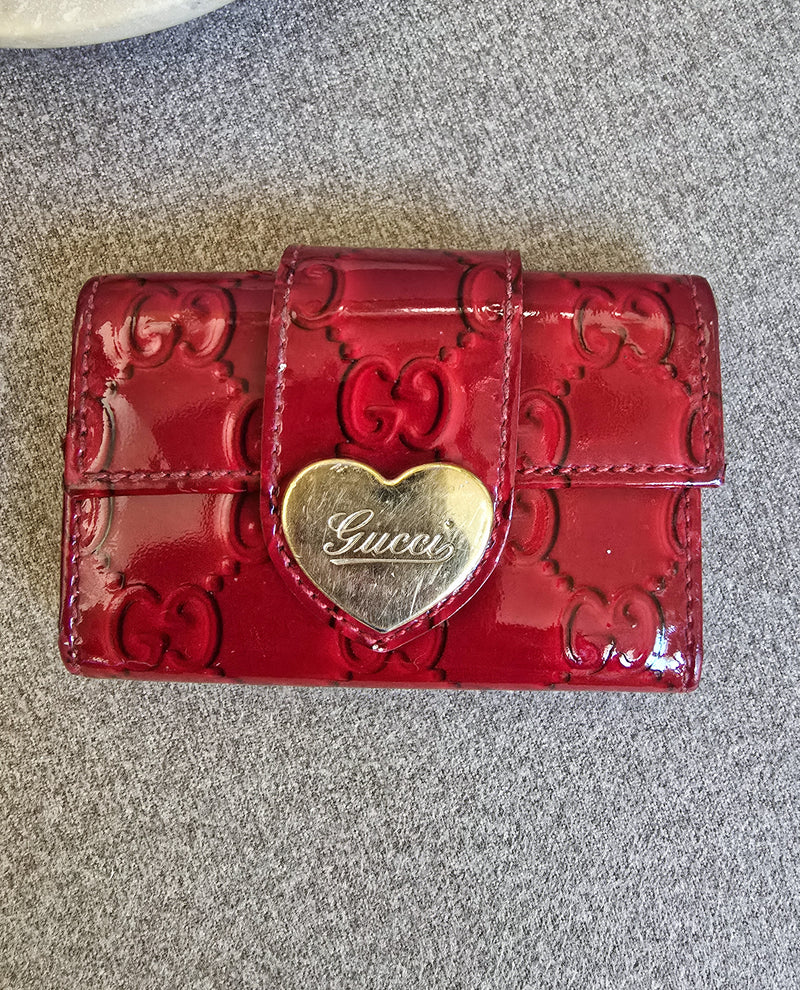 Gucci Red Patent Leather Heart Key Holder Wallet