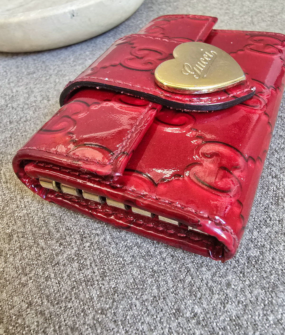 Gucci Red Patent Leather Heart Key Holder Wallet