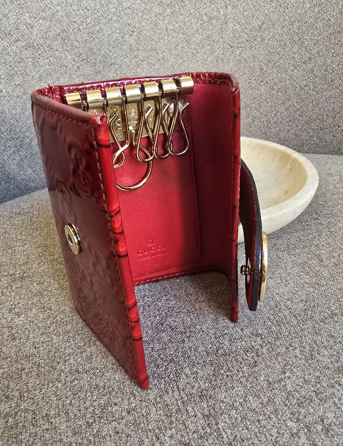 Gucci Red Patent Leather Heart Key Holder Wallet