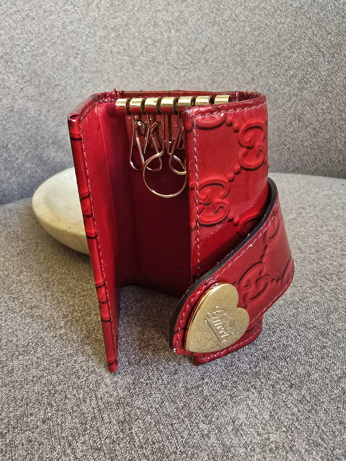 Gucci Red Patent Leather Heart Key Holder Wallet