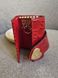 Gucci Red Patent Leather Heart Key Holder Wallet