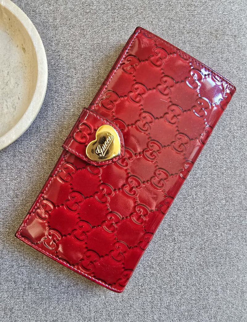 Gucci Red Patent Leather Heart Long Wallet