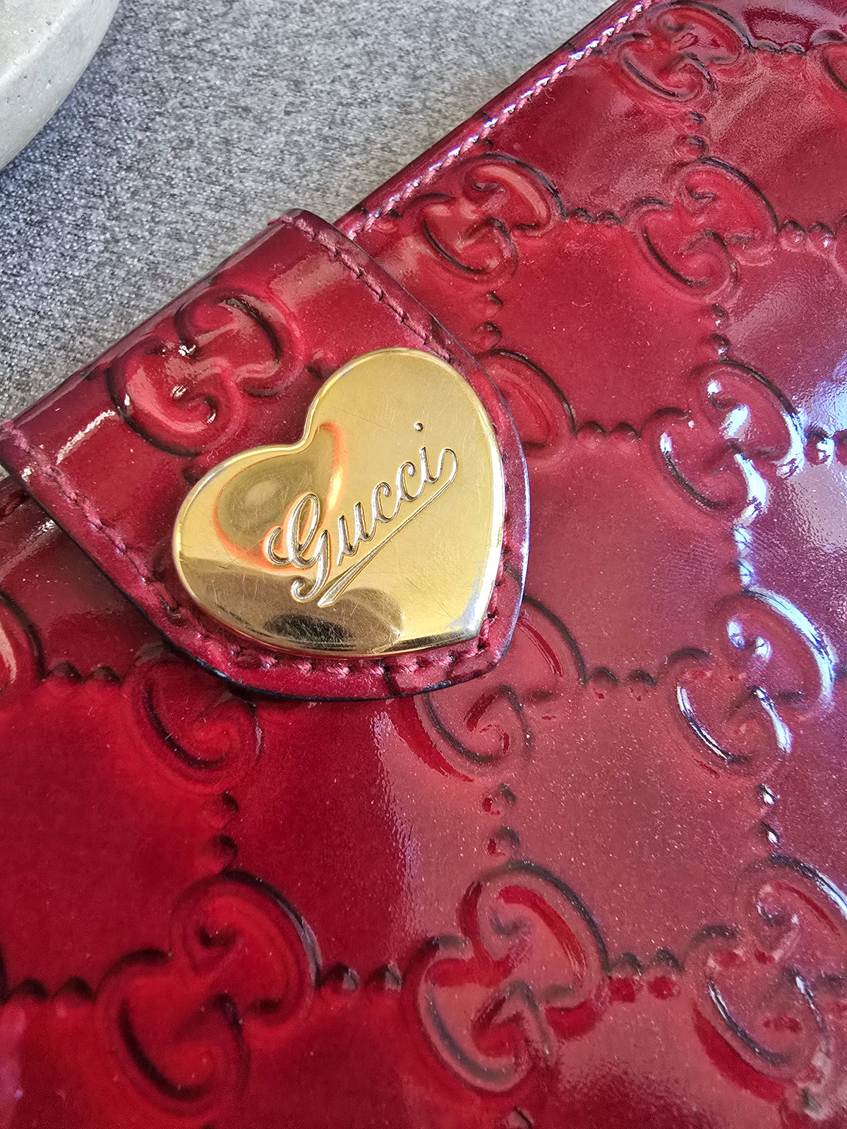 Gucci Red Patent Leather Heart Long Wallet