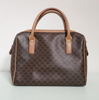 Celine Boston Bag in Macadam Coated Canvas with Beige Leather Trim