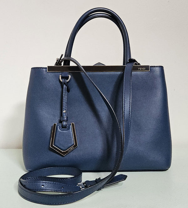 Fendi 2Jours Blue Leather Tote Bag