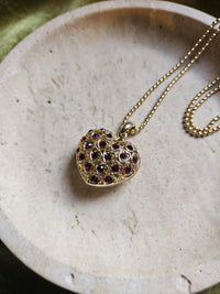 Collier Sautoir Dior Chaine à Bille Cœur Plaqué Or et Strass Rubis