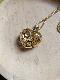 Collier Sautoir Dior Chaine à Bille Cœur Plaqué Or et Strass Rubis