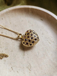 Collier Sautoir Dior Chaine à Bille Cœur Plaqué Or et Strass Rubis