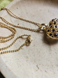 Collier Sautoir Dior Chaine à Bille Cœur Plaqué Or et Strass Rubis