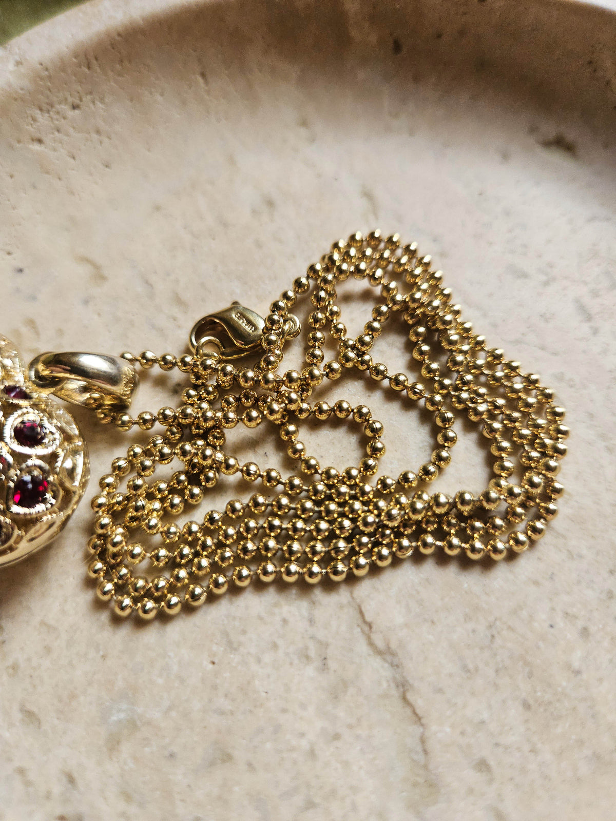 Collier Sautoir Dior Chaine à Bille Cœur Plaqué Or et Strass Rubis