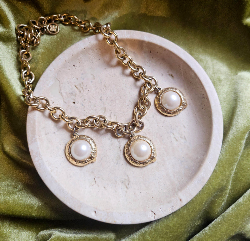 Collier Givenchy Vintage Chaîne à Gros Maillons et Perle Irisée