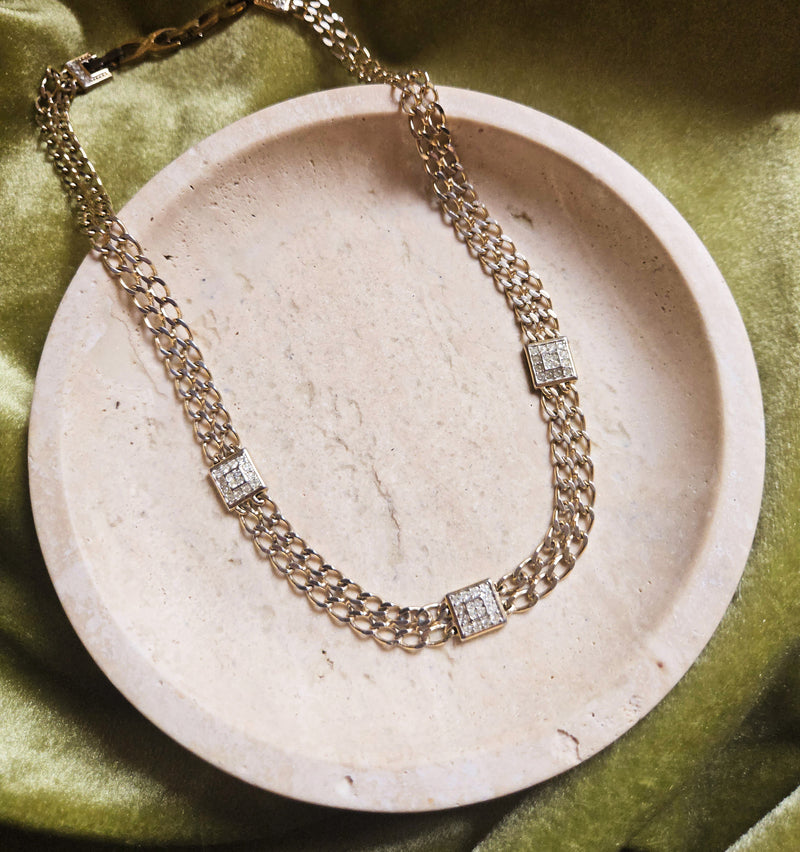 Sautoir Art Déco Nina Ricci Plaqué Or avec Cristaux