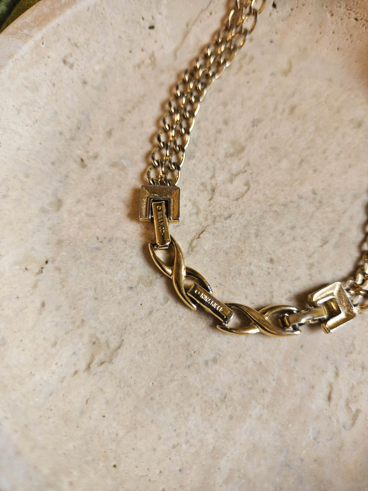 Sautoir Art Déco Nina Ricci Plaqué Or avec Cristaux