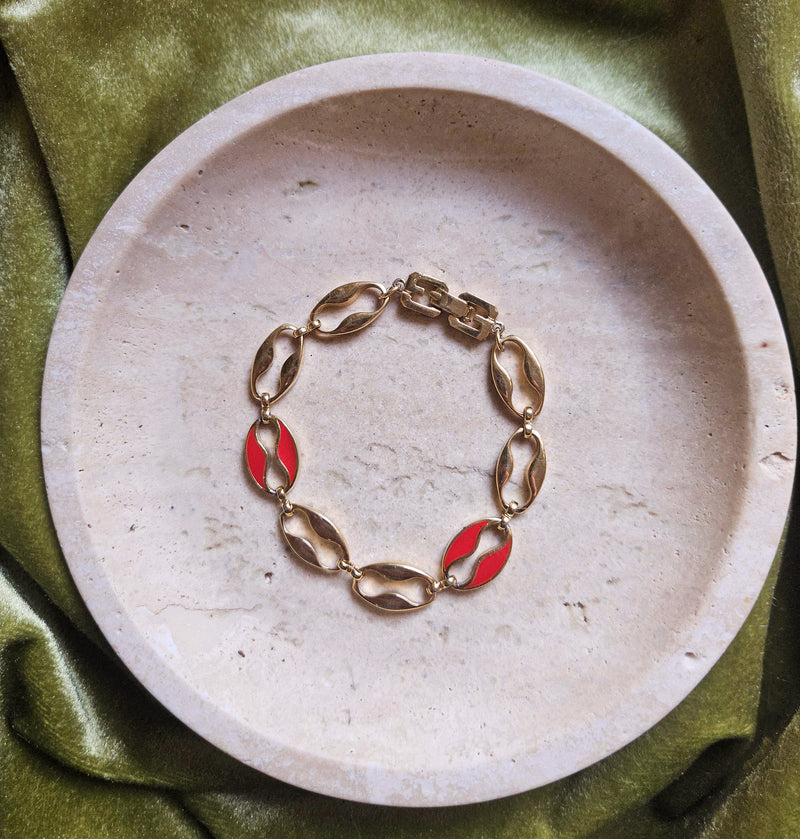 Bracelet Givenchy Vintage Grain de Café XL en Plaqué Or et Émail Rouge