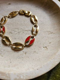 Bracelet Givenchy Vintage Grain de Café XL en Plaqué Or et Émail Rouge