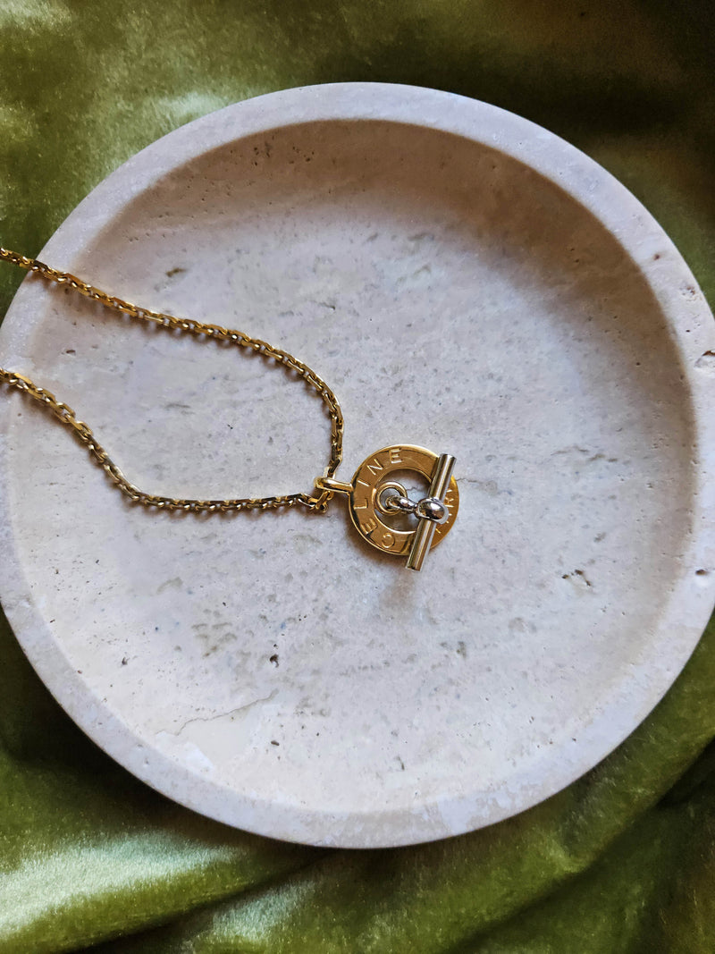 Collier Vintage Celine Fermoir T doré et Argenté