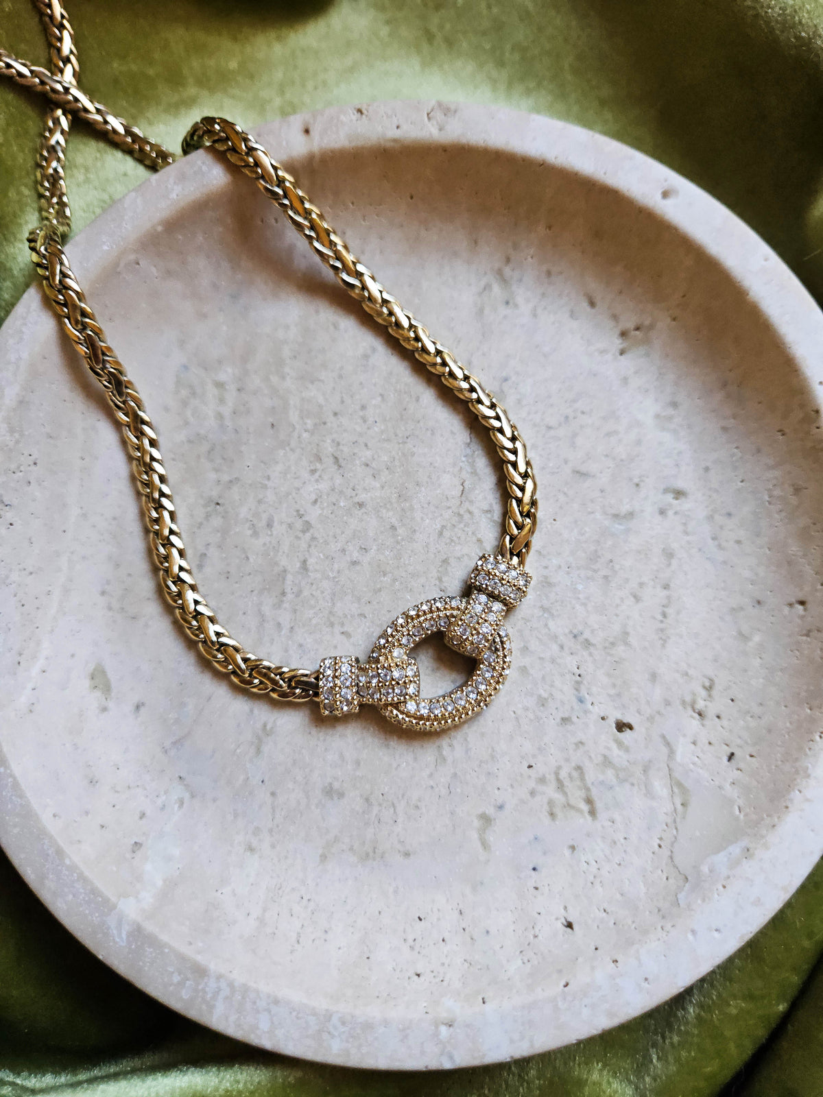 Vintage Christian Dior Gold-Plated Chain Necklace with Clear Rhinestones Gourmette Chain