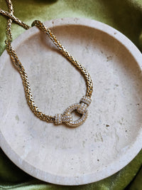 Vintage Christian Dior Gold-Plated Chain Necklace with Clear Rhinestones Gourmette Chain