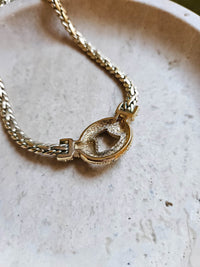 Vintage Christian Dior Gold-Plated Chain Necklace with Clear Rhinestones Gourmette Chain