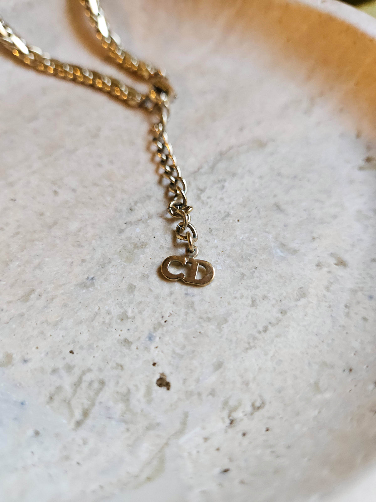 Vintage Christian Dior Gold-Plated Chain Necklace with Clear Rhinestones Gourmette Chain