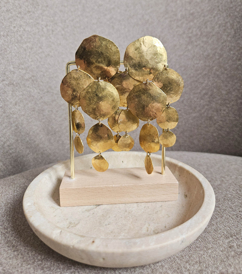 Boucles d’Oreilles Sonia Rykiel Vintage Maxi Chandelier en Plaqué Or Martelé