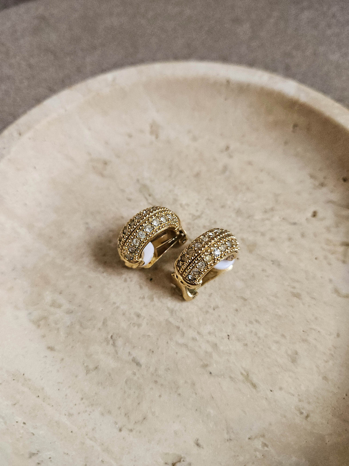 Vintage Christian Dior Gold-Plated Rhinestone Clip-On Earrings