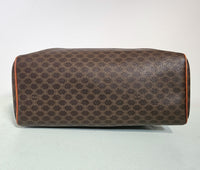 Sac Céline Boston en Toile Enduite Macadam Marron et Cuir Caramel