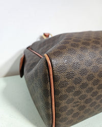 Sac Céline Boston en Toile Enduite Macadam Marron et Cuir Caramel