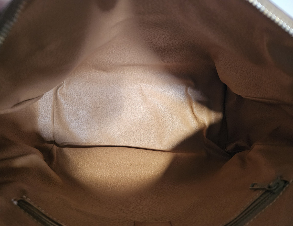 Sac Céline Boston en Toile Enduite Macadam Marron et Cuir Caramel