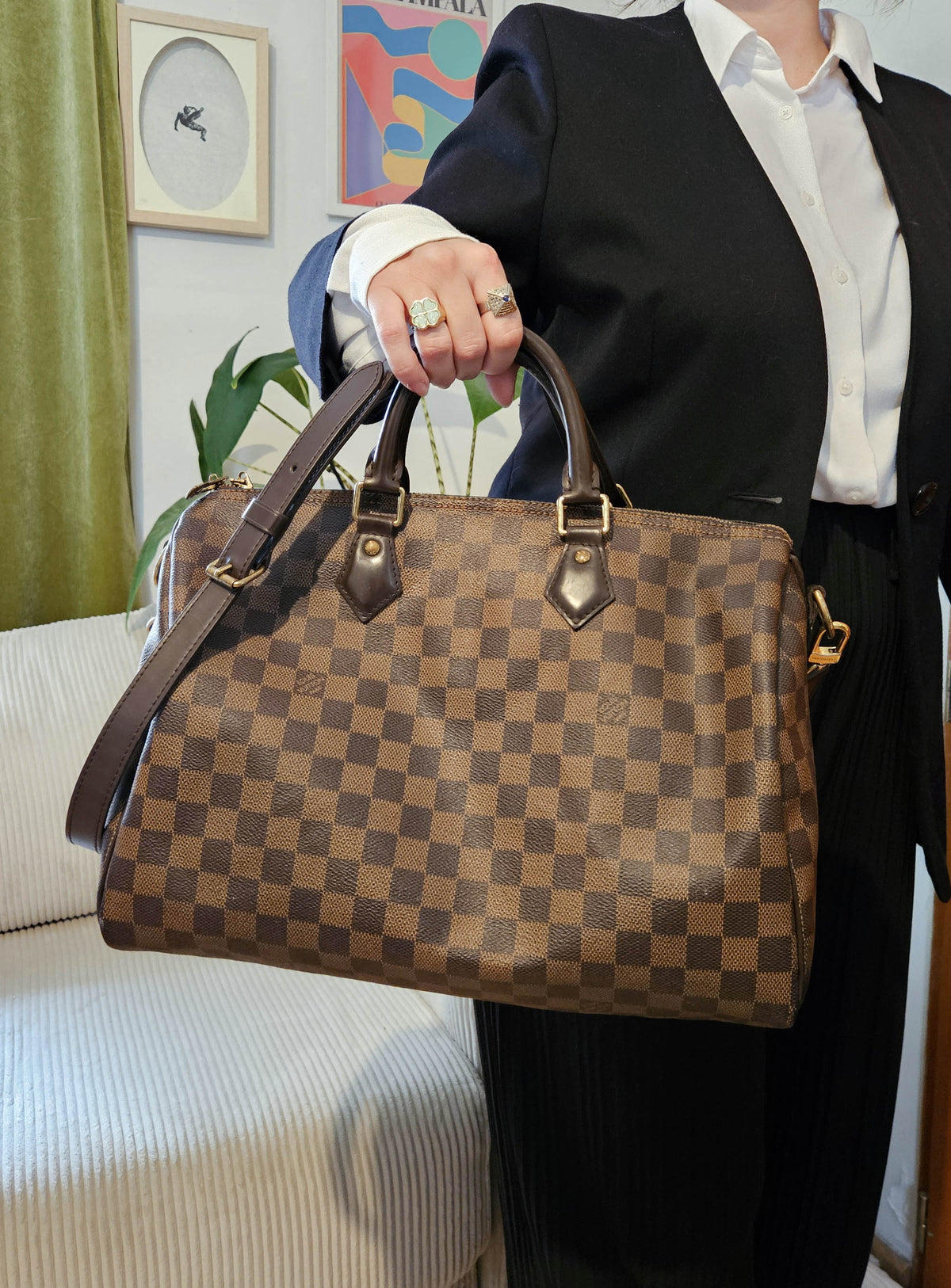 Sac Louis Vuitton Speedy 35 Bandoulière Damier Ébène