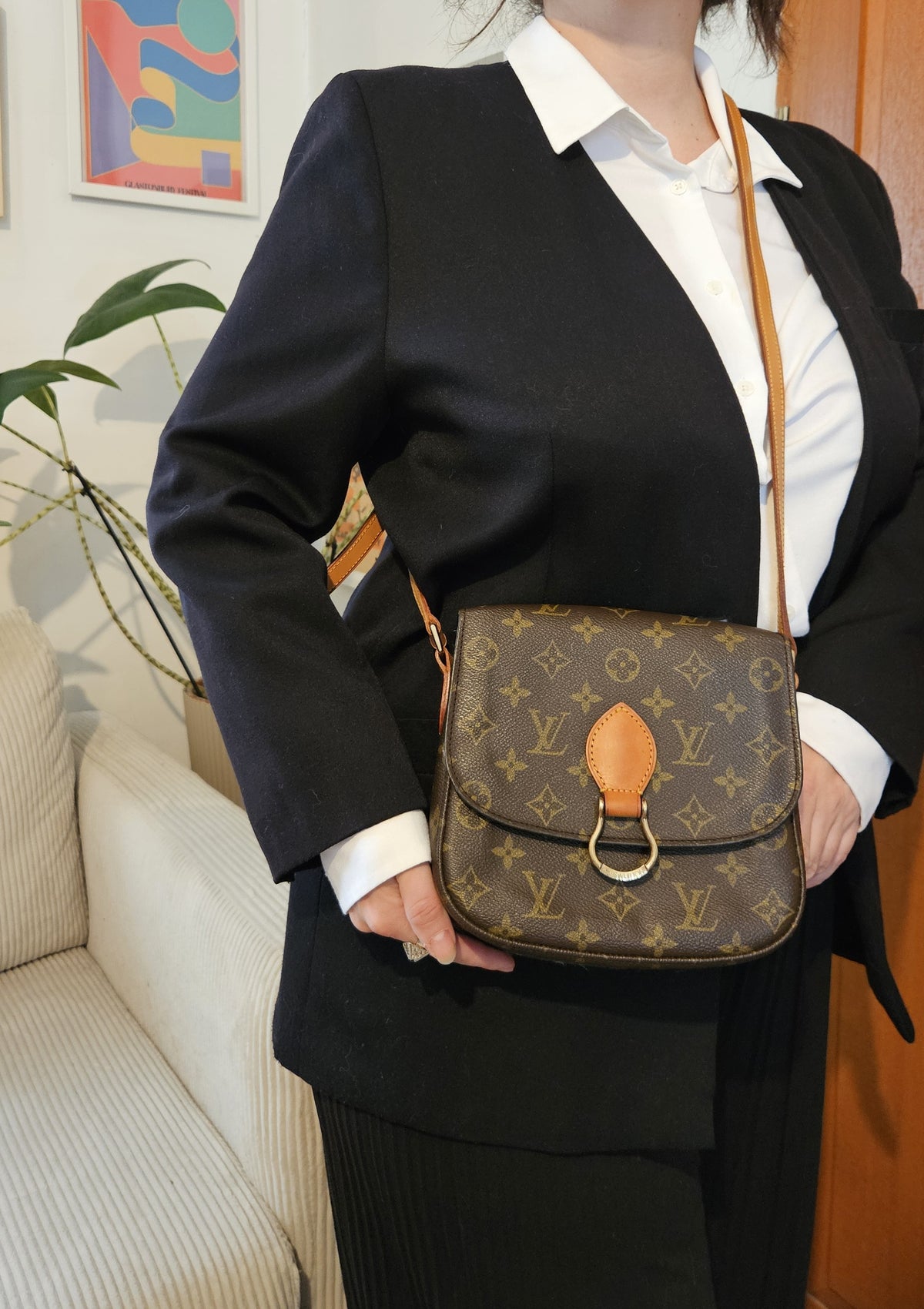 Sac Louis Vuitton Saint Cloud Moyen Modèle en Toile Monogram et Cuir Patiné