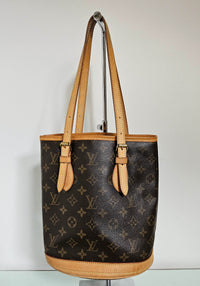 Sac Louis Vuitton Bucket en Toile Monogram et Cuir Vachette Beige