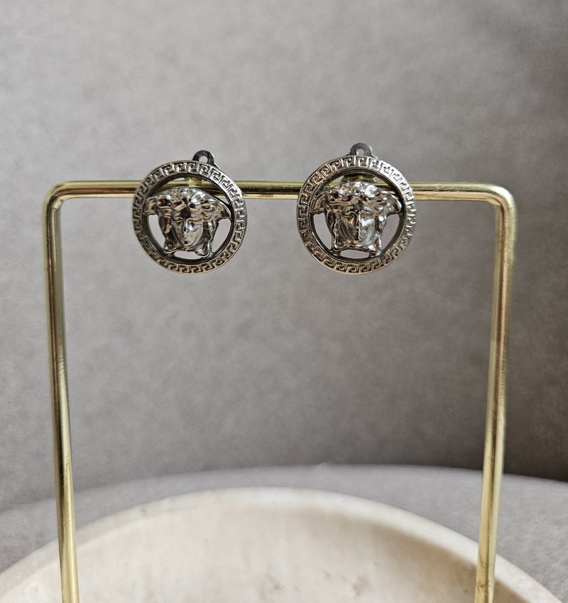 Vintage Versace Medusa Clip-On Earrings – Silver-Tone