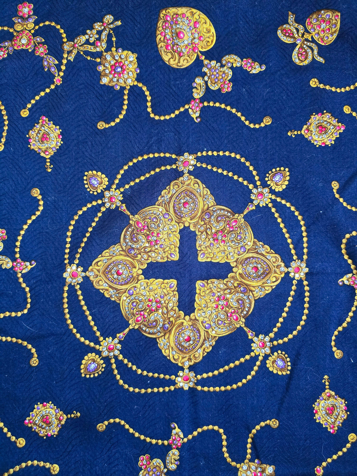 Foulard Bandana Dior Vintage Baroque Bleu Nuit et Jaune – 100% Coton