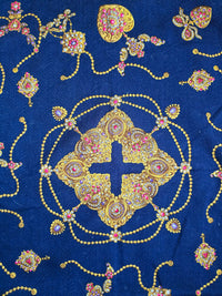 Foulard Bandana Dior Vintage Baroque Bleu Nuit et Jaune – 100% Coton